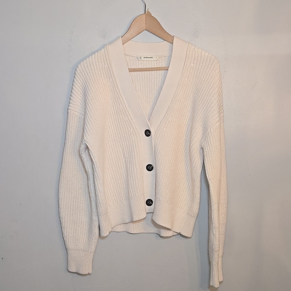 Everlane The Boxy Cardigan Everyday Cable Chunky Knit Organic Cotton In Canvas - Picture 5 of 16